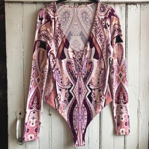 Free People Pink Paisley Bodysuit